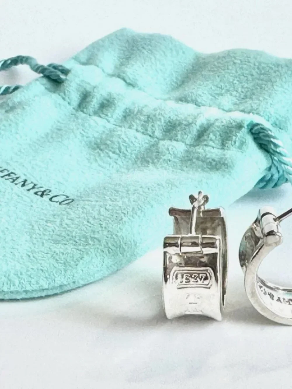 Vintage Tiffany & Co 1837 Sterling Silver Hoop Earrings 925 © 1997 Wide Huggie